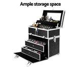 Portable Cosmetic Beauty Carry Case Box Black w/ Mirror