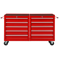 Tool Trolley with 10 Drawers Steel Red