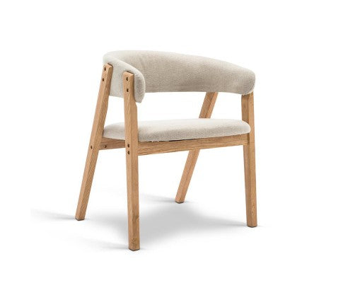 Linen Fabric and Wood Arm Chair - Beige - JVEES