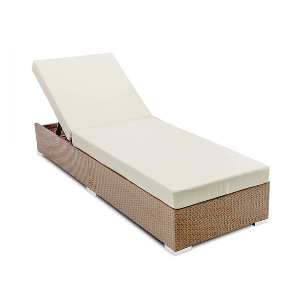 Wicker Sun Lounger with 3 Cover Sets -  Brown
