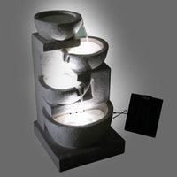 Solar Power Four-Tier Water Fountain Feature w/ LED Light Sand Beige - JVEES