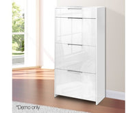 24 Pair High Gloss Wooden Shoe Cabinet - White - JVEES