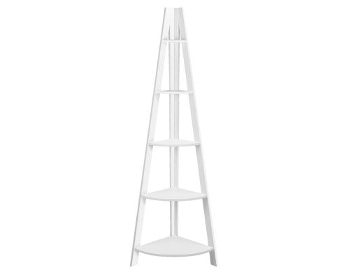 180cm 5 Tier Corner Ladder Bookshelf - White - JVEES