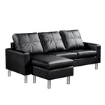 Four Seater Faux Leather Sofa with Ottoman Black