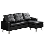 Four Seater Faux Leather Sofa with Ottoman Black - JVEES