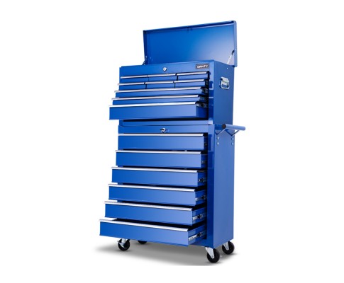 15 Drawers Mechanic Toolbox Storage Chest Cabinet - Blue - JVEES