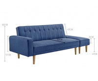 3 Seater Fabric Sofa Bed with Ottoman - Blue - JVEES