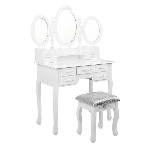 7 Drawer Dressing Table w/ Mirror White