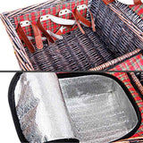 4 Person Picnic Basket Set w/ Cooler Bag Blanket - JVEES