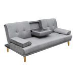 3 Seater Linen Fabric Sofa Bed w/ 2 Cup Holder Grey