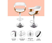 Set of 2 Wooden PU Leather Bar Stool - White and Chrome