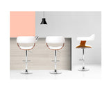 Set of 2 Wooden PU Leather Bar Stool - White and Chrome