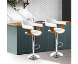 Set of 2 Wooden PU Leather Bar Stool - White and Chrome