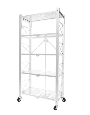 5 Tier Steel Foldable Display Stand With Wheels white - JVEES