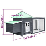 Chicken Coop with Nest Box Grey 190x72x102 cm Solid Firwood