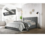 King Sized Winged Fabric Bed Frame with Gas Lift Storage in Light Grey - JVEES