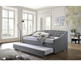 Daybed With Trundle Bed Frame Fabric Upholstery - Grey - JVEES