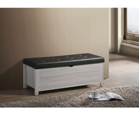 Blanket Box Ottoman Storage With Leather Upholstery In White Oak - JVEES