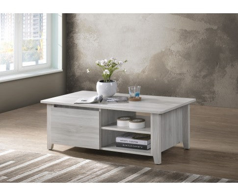 Coffee Table With Open Drawer In White Oak - JVEES