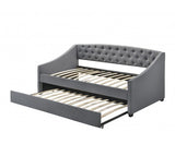 Daybed With Trundle Bed Frame Fabric Upholstery - Grey - JVEES