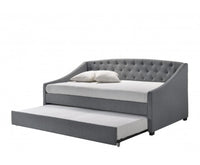 Daybed With Trundle Bed Frame Fabric Upholstery - Grey - JVEES