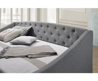 Daybed With Trundle Bed Frame Fabric Upholstery - Grey - JVEES