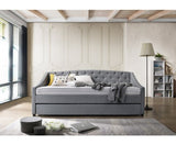 Daybed With Trundle Bed Frame Fabric Upholstery - Grey - JVEES