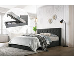 Queen Sized Winged Fabric Bed Frame with Gas Lift Storage in Charcoal - JVEES