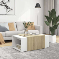 3 Piece Nesting Coffee Table Set White & Sonoma Oak 60x60x30cm - JVEES