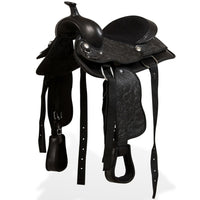 Equestrian Western Childs Saddle, Bridle & Breast Plate, Real Leather 12" Black