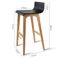 Set of 2 Oak Wood Bar Stools - Black - JVEES