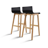 Set of 2 Oak Wood Bar Stools - Black - JVEES