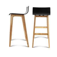 Set of 2 Oak Wood Bar Stools - Black - JVEES