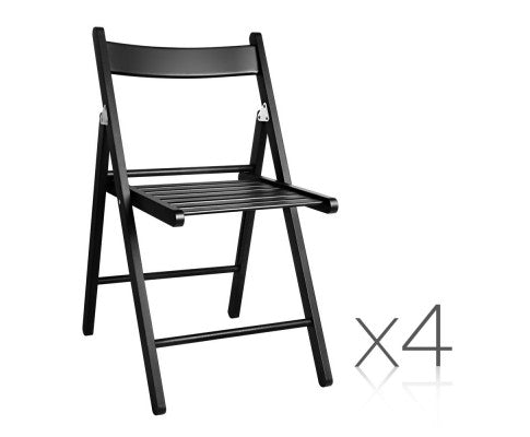 Set of 4 Folding Wooden Chairs -  Black - JVEES