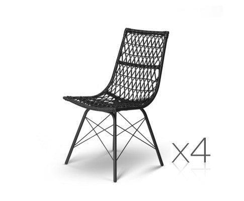 Set of 4 Rattan Dining Chair Black - JVEES