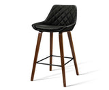 2x Kitchen Bar Stools Bentwood Barstool Leather Black - JVEES