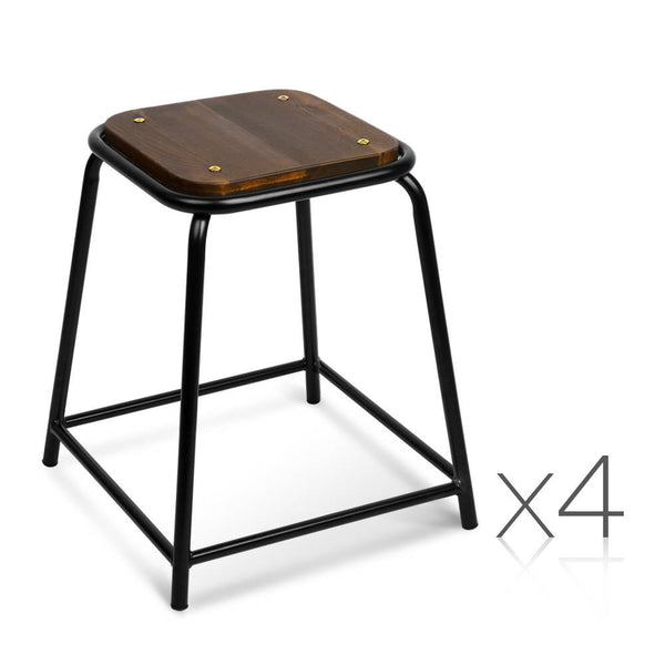 Set of 4 Stackable Wooden Seat Stools – 48.5CM