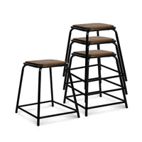 Set of 4 Stackable Wooden Seat Stools – 48.5CM - JVEES