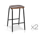 Set of 2 Industrial Bar Stools with Wooden Seat - JVEES