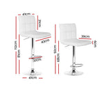 Set of 2 PU Leather Gas Lift Bar Stools - White