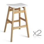 Sert of 2 Rubberwood Bar Stools - White