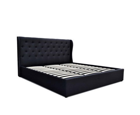 King Size Gas Lift Bed Frame - Charcoal - Winged Headboard - JVEES