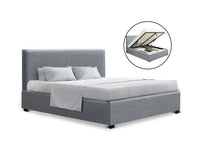 Fabric Gas Lift Bed Frame Queen Grey - JVEES