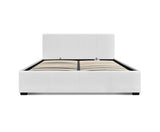 PU Leather Gas Lift Bed Frame Queen White - JVEES