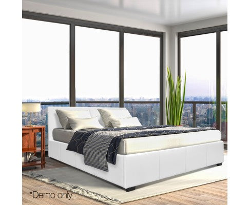 PU Leather Gas Lift Bed Frame Queen White - JVEES