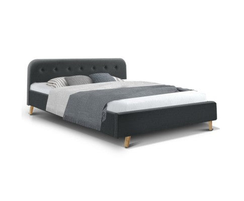 King Size Bed Frame Base Mattress Fabric Wooden Charcoal - JVEES