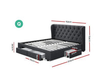 Queen Size Bed Frame Base Mattress With Storage Drawer Charcoal Fabric - JVEES