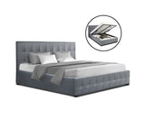 Queen Size Linen Gas Lift Bed Frame - Grey - JVEES