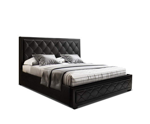 Leather Gas Lift Bed Frame - King - Black - JVEES