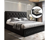 Leather Gas Lift Bed Frame - King - Black - JVEES